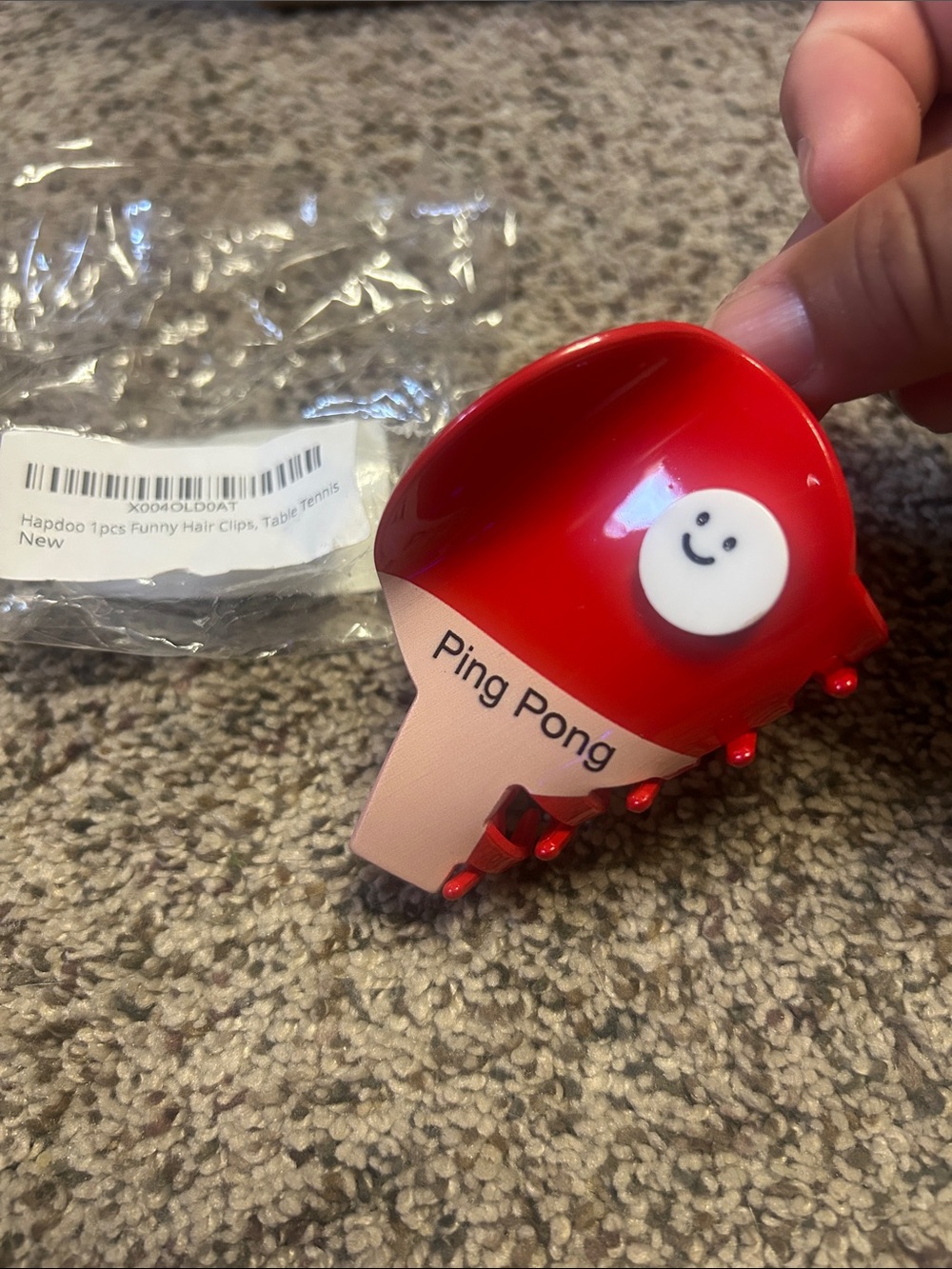 Amazon Red and Pink Ping Pong Paddle Hair Clip with Smiley Face